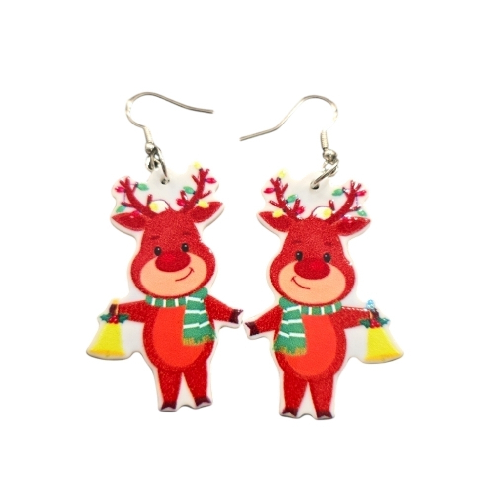 Acrylic Reindeer Festive Christmas Dangle Earrings